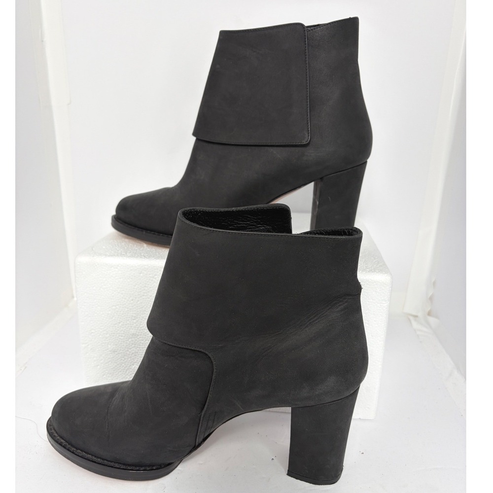 & Other Stories Black Leather Fold Over Ankle‎ Boots Block Heel Made in Italy 40